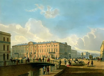 Das Ufer der Moyka und die Polizeibrücke in St. Petersburg, gedruckt von J. Jacottet und Regamey, veröffentlicht von Lemercier, Paris, 1850er Jahre